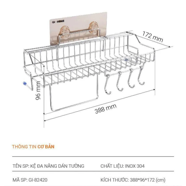Kệ Nhà Bếp Đa Năng Cao Cấp Dán Tường GiHome Gi-82420