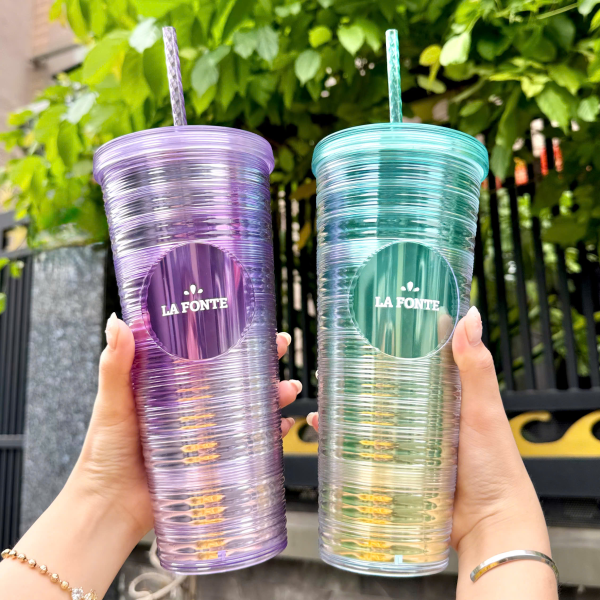 Ly nhựa 2 lớp kèm ống hút La Fonte 760ml