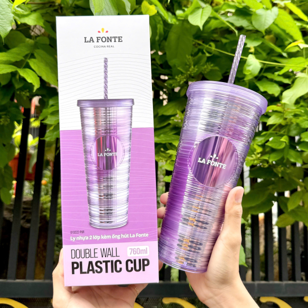 Ly nhựa 2 lớp kèm ống hút La Fonte 760ml