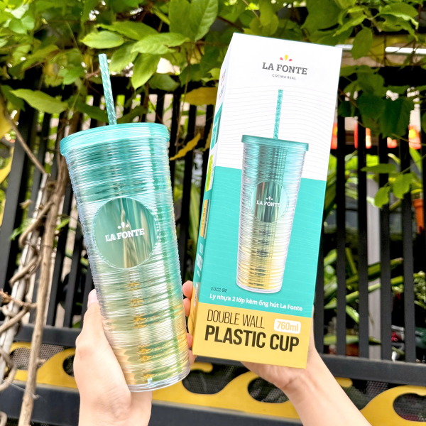 Ly nhựa 2 lớp kèm ống hút La Fonte 760ml