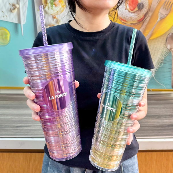 Ly nhựa 2 lớp kèm ống hút La Fonte 760ml