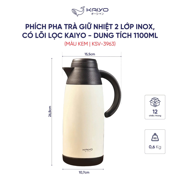 Bình Giữ Nhiệt Kaiyo Inox 304 Cao Cấp Kèm Lõi Lọc - KSV-3963