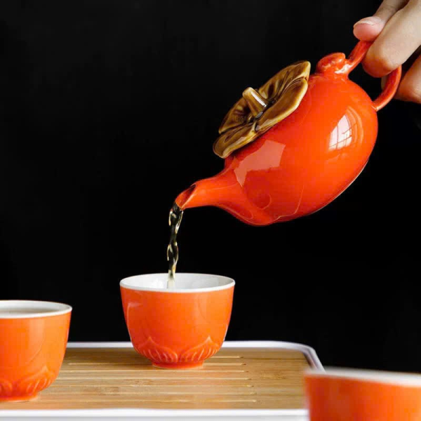 Bộ Ấm Trà Quả Hồng – Gốm Sứ Cao Cấp, Thiết Kế Nhật Hàn