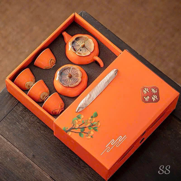 Bộ Ấm Trà Quả Hồng – Gốm Sứ Cao Cấp, Thiết Kế Nhật Hàn